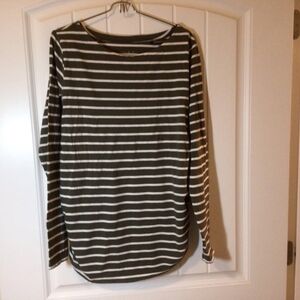 Women's Maternity green and ivory striped long sleeve tee, Ingrid & Isabel, L